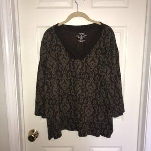 💥GUC! 3X Sonoma V-neck Brown Pattern Top